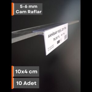 Şeffaf 10×4 cm Cam Raflar (5-6 mm) Geçme Etiketlik / isimlik